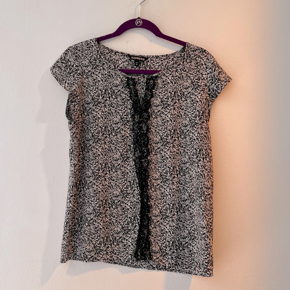 Express Women’s blouse, black and white with center lace detail size medium